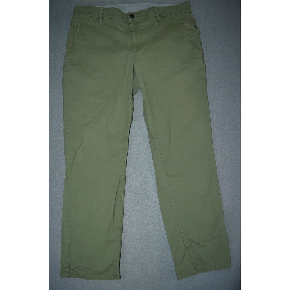 LL Bean Classic Fit Chinos Khaki Green Cotton Flat Front Pants Mens 36x29
